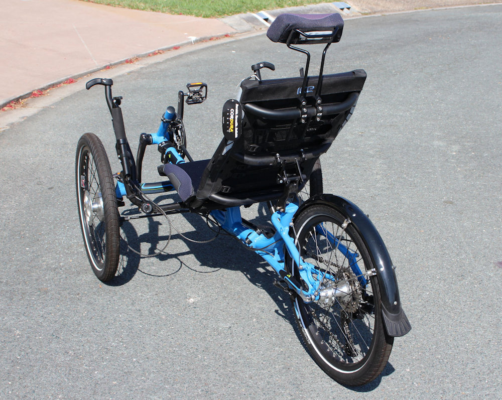 ICE Adventure recumbent trike back left view