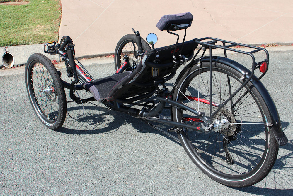 ICE Sprint X Tour recumbent trike back left view